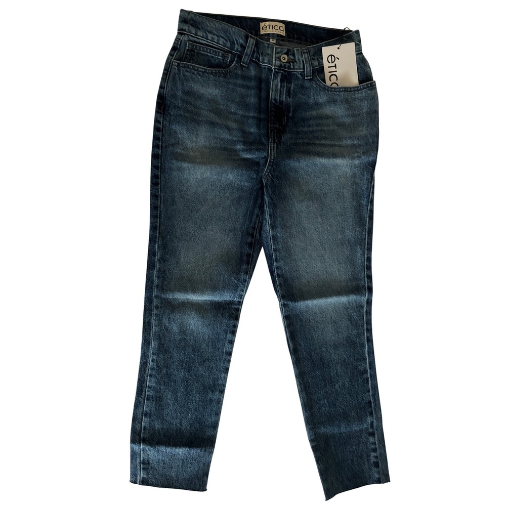 Etica Women Blue High Rise Straight Leg Raw Hem Jeans Size 3
